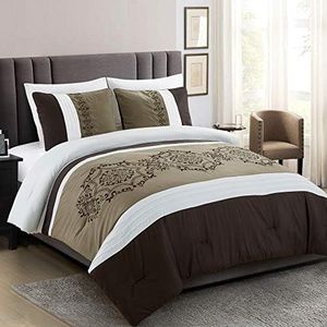 WPM WORLD PRODUCTS MART 3 Pieces Bedding Ensemble Brown Taupe Victorian Print Luxury Embroidery Comforter Set King Size Bedding-Elizabeth (King)