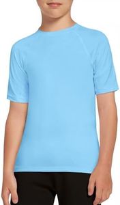 Haloumoning Boys Athletic Compression Shirt Short Sleeve Undershirt Kids Quick Dry Basketball Base Layer 5-14 Years Sky Blue