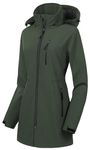 CREATMO US Women's Long Flannel Jacket Windproof Softshell Jacket Insulated Ladies Waterproof Coats With Hood Green M