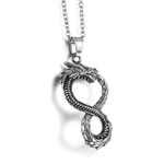 GTHIC Norse Dragon Ouroboros Pendant Necklaces For Men Women Viking Jewelry With Chain, 70cm Silver Necklace