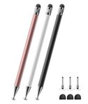 3 PCS Stylus Pen, 2-in-1 Stylus Pen for Touch Screen, High Precision and Sensitivity, Suitable for iPhone/ipad/Android Tablets, Compatible with Most Touch Screens (Black/White/Rose Gold)