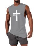 iudam Men's Cotton Graphic Tank Tops Jesus Cross Believe Printed Faith Christian Shirts, #Grey, XL