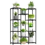 Bamworld Black Plant Stand Indoor Bamboo Hanging Plants Shelf for Multiple Plants, Tall Large Holder for Living Room, Patio, Balcony, Garden