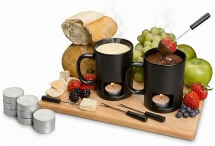 Evelots Mini Fondue Pot Set/Personal Fondue Mugs-Chocolate/Cheese/14-Piece Fondue Maker Gift Set/2 Ceramic Mugs/Forks/Candles