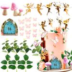 JeVenis 25 PCS Pink Mushroom House Cake Decoration Mushroom Cake Decoration Fairy Cake Decoration Garden Fairy Cake Decoration Fairy Party Supplies Fairy Party Favors