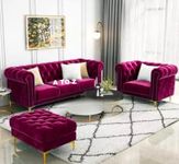 A to Z Furniture Modern Classic Fabric & Valvet Tufted Chesterfield Sofa Living Room and Office (Purple)