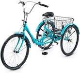 Viribus Foldable Adult Tricycle, 7 Speed Folding Tricycle for Adults with Large Detachable Basket, 3 Wheel Folding Bikes for Men Women Seniors, Adult Tricycle Folding 26 in Teal