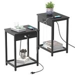 Nightstand with Charging Station Set of 2 Side End Table with USB Ports and Power Outlets 2-Tier Bedside Table for Bedroom Living Room, Modern Black