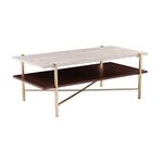 SEI Furniture Ardmillan Two-Tier Faux Marble Top Rectange Coffee Table, Brass, Dark Tobacco, White