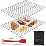 E-More Barbecue Grill Grates, 2 Pack Stainless Steel Cooking Grates BBQ Grill Rack with Grill Net Holder, Brush and Storage Bag for Outdoor Garden Camping Travel Hiking, 40x30cm