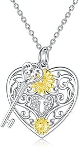 Heart Lock and Key Necklace with Sunflower Sterling Silver Love Lock Jewelry for Couple Women