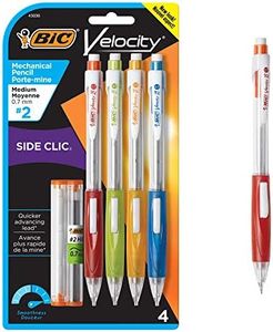 BIC MPSCP41 Velocity Side Clic Mechanical Pencil, Medium Point (0.7mm) 4-Pack Black