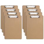 ZCZN A4 Clipboard Hardboard with Low Profile Clip and Retractable Hanging Hole, Wooden Clipboards A4 Pack of 8