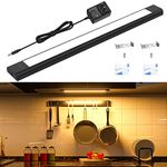 Under Cabinet Lighting,WOBANE Plug in LED Light Bar with ETL Adapter, Hand Wave Sensing, Dimmable Cabinet Lights Kit for Kitchen,Shelf,Bookcase,Display,Counter, 2700K Warm White,Super Bright,Black