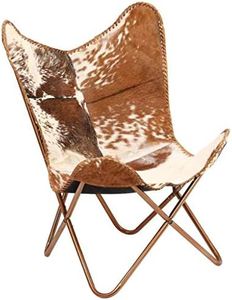 Shy Shy Let’s Touch The Sky Home Decor Genuine Goat Leather Butterfly Arm Chair with Black/Brown White Hair on Cover (White and Brown with Ross Gold)