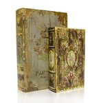 Decorative Book Box Set of 2, Trinket Keepsake Storage Boxes Book Shaped Storage Box Vintage Style Decorative Book Boxes Antique Books for Decoration Medal Pattern