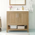 OVE Decors Vegas 36 in. W x 19 in. D x 34 in. H Single Sink Bath Vanity in White Oak with White Engineered Stone Top