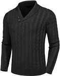 COOFANDY Men's Shawl Collar Pullover Sweater Slim Fit Casual Button Cable Knit Sweaters Dark Grey