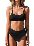 CUPSHE Bikini Set for Women Two Piece Swimsuits High Waisted Adjustable Spaghetti Straps Back Hook Backless Black