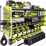 POKIPO Upgrade Power Tool Organizer Wall Mount with Charging Station,4 Layer Heavy Duty Metal Storage Rack Loads 600lbs with 8 Cordless Drill Holder,4 Outlet Power Strip Battery Utility Rack for Man