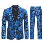 Allthemen Mens Tuxedo Suits 2 Piece Slim Fit Casual Wedding Business Dinner Jacquard Suit for Men Jackets Blazer Trousers, 3XL, Blue