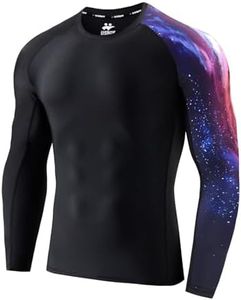 USKOY Men's Rash Guard Swim Shirts UPF 50+ Baselayer Long Sleeve Skins Compression Performance Fit Top Galaxy Medium