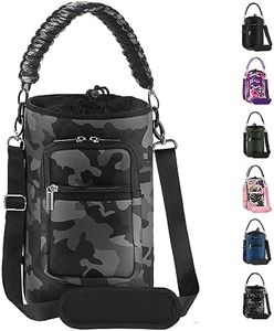 AceTreker 64 oz /87 oz/128 oz Neoprene Insulated Water Bottle Carrier Bag, Sling Bag Sleeve Pouch Holder with Adjustable Shoulder Strap & Paracord Handle and 2 Pocket for Traveling, Camping-Gray Camo