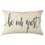 Ogiselestyle Farmhouse Pillow Covers with Be Our Guest Quotes 12 x 20 Inch Lumbar Pillow Covers Home Decorative Cushion Case for Sofa Couch Family Room Décor