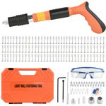 EXCECAR Concrete Nail Gun Kit with 110pcs Nails, 5 Speed Adjustable Manual Steel Nail Gun, Portable Nail Wall Shooting Machine Fastening Tool, Wall Anchor Wire Slotting Device Household Woodworking