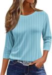 3/4 Length Sleeve Womens Tops Dressy;3/4 Length Sleeve Womens Tops Fashion Floral Print Vintage Tshirts Spring Casual Loose Crew Neck Blouses 2025 Turquoise X-Large