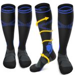 CAMBIVO 2 Pairs Compression Socks for Women and Men(20-30 mmHg), Graduated Compression for Running, Workout, Flight(HC20 Black/Blue, LXL)