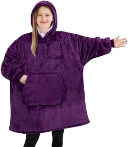 PAVILIA Wearable Blanket Sweatshirt Kids Boy Girl, Warm Cozy Giant Hoodie with Big Pocket and Long Sleeves, Fleece Sherpa Oversized Hooded Blanket Pullover Gift for Teens Youths, Purple