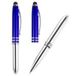 PATIKIL Ballpoint Pen with Stylus Tip and LED Flashlight, 2 Pack 3 in 1 Metal Pen Black Ink 1.0mm Medium Point Stylus Pen for Touch Screens, Blue