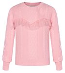 GRACE KARIN Kids Jumper Pullover Sweater Crew Neck Long Sleeve Knitted Sweater Ribbed Cuff Knitwear Casual Winter Thick Top Leather Pink 12 Years