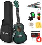 Donner Concert Ukulele Professional 23 Inch Mahogany Ukelele for Adult Beginner Ukele Bundle with Online Lesson Gig Bag Aquila String Pick Tuner Strap Cloth DUC-200G Green