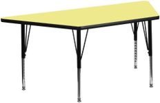 Flash Furniture Wren 29''W x 57''L Trapezoid Yellow Thermal Laminate Activity Table - Height Adjustable Short Legs