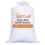 SATTVA Bean Bag Refill Pack 3 KG for Bean Bag, Sofa, Pouffes | High Density Beans Fillers for Bean Bags | (White) (Sold only for Bean Bag Refilling Purposes, not to be Used Loose in Any Other Form)