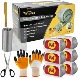 Steel Wool Mice Control - 6Pack 11.5 Ft Stainless Steel Wool Fill Fabric Roll & 1 Pack 15.7 Ft Wire Mesh with Wooden Stick & Gloves & Scissors, Mouse Away Hole Filler for Home Garden Kitchen Pipeline
