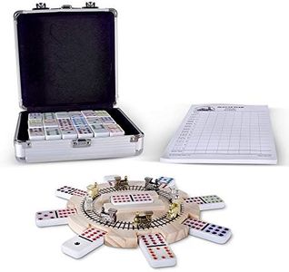 RNK Gaming Mexican Train Dominoes Double 12 Color Dots with Wooden Hub 8 Metal Trains and Aluminum Case