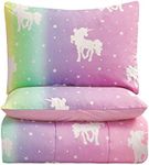 Kids Rule 3-Piece Unicorn and Stars Glow in The Dark Comforter Set, with 1 Full Bed Size Comforter and 2 Standard Pillowcases, Rainbow Colors, Pink, Multicolored, for Kids, Full