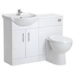 VeeBath Linx White Bathroom Furniture Combination Set with Vanity Basin Cabinet WC Toilet Unit Pan Cistern Pack (1050mm)