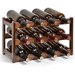 IWNTWY Bamboo Wine Rack, 12 Bottle Freestanding Floor Cabinet Wine Bottle Holder, Countertop Wine Holder Wine Storage Shelf for Kitchen Dining Room Bar (3 Tier, Brown)