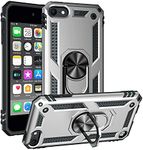 Cavor for iPod Touch 5 6 7 Case (4.0") TPU Case PC Bumper 360° Rotation Ring Holder Kickstand Back Cover [Work with Magnetic Car Mount] Shockproof Protective Cover-Silver