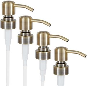 ALTGLAS Four Pack - 4X Stainless Steel Soap Dispenser Pump 'Zagreb' as Replacement for Liquid Hand Soap Bottles (Vintage Brass) - Fits e.g. Jack Bottle