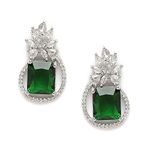 ZENEME Rhodium-Plated American Diamond studded Paisley Shaped Studs Earrings For Women & Girls