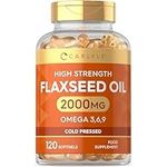 Flaxseed Oil Capsules 2000mg | 120 Count | High Strength Food Supplement | Cold Pressed | Omega 3 6 9 | by Carlyle