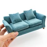 iLAND Modern Dollhouse Furniture on 1/12 Scale of Miniature Sofa for Dollhouse Living Room (Turquoise Blue Velvet)