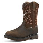 NINGO Cowboy Boots for Men, Waterproof Steel Toe Work Boots, Men's Square Toe Safety Boots with Oil Resistance & EH Protection, Anti Slip Western Boots, for Construction, Farming, Dark Brown, 10