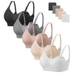 HBselect 5 Pcs Maternity Nursing Bra Seamless Nursing Bra with Extra Bra Extenders Breastfeeding and Sleeping Non-Wired for Women Black Gray Beige White Light Pink