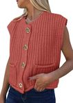 PRETTYGARDEN Women's Sweaters Vest 2025 Sleeveless Button Down Cropped Chunky Knit Cardigan Trendy Tank Tops with Pockets (Brick Red,X-Large)